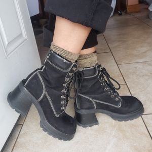 Vtg 90s Steve Madden chunky lug sole grunge combat Boots P-Hill black nubuck 7.5